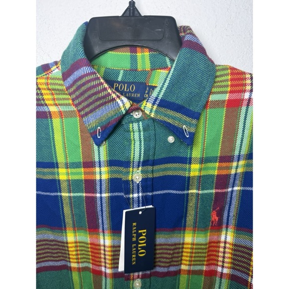 Polo Ralph Lauren Green/Blue Multi Plaid Flannel Button Down Shirt Size S Preppy - Picture 5 of 13